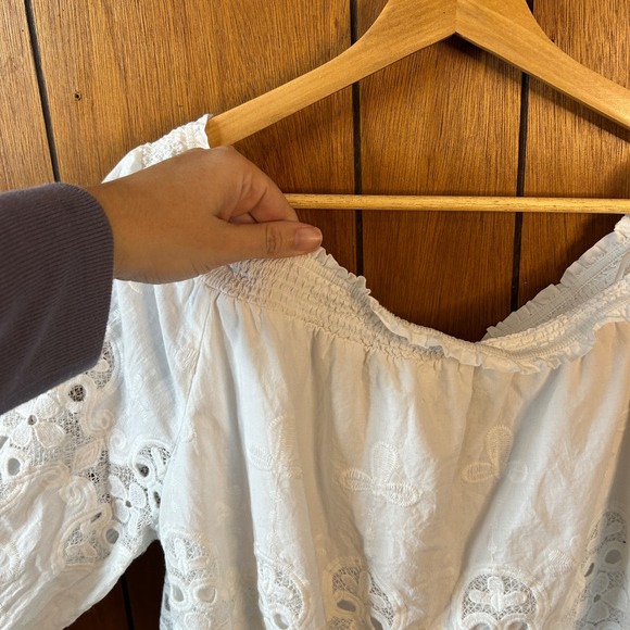 Chicos Embroidered Off The Shoulder Boho Lace White Cotton Blouse Plus Size 16 - Picture 6 of 9